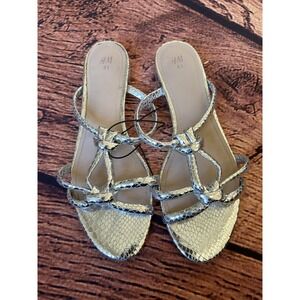 H&M Silver Metallic Strappy Knot Sandals Women EU 41 Open Toe Flats